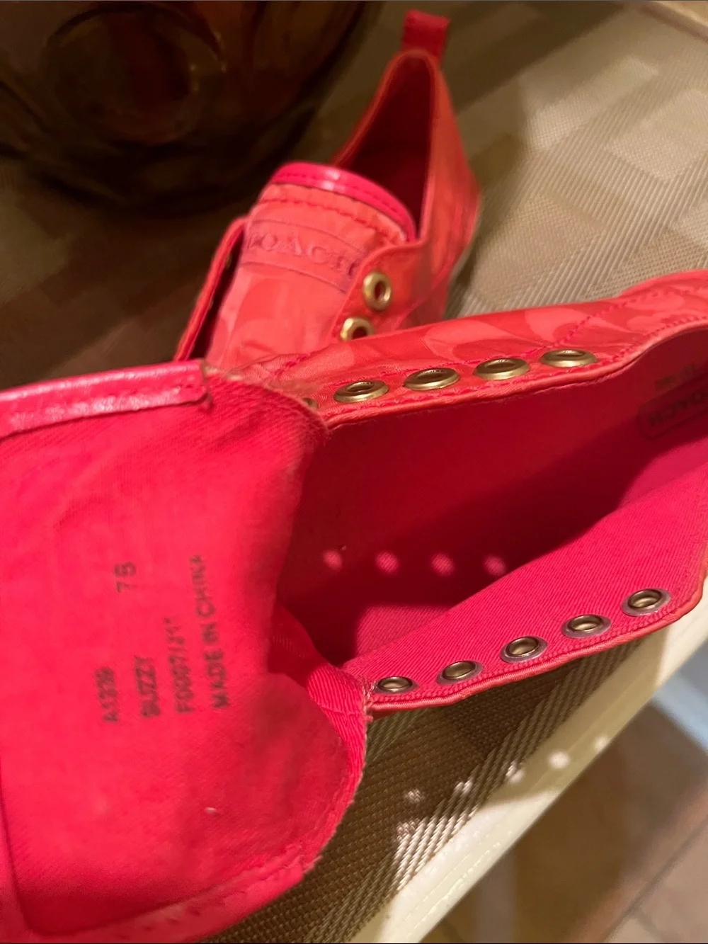 Coach Coral Pink Signature Canvas Slip-On Sneakers
